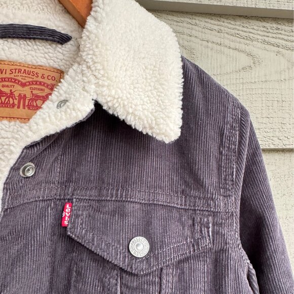 Levi’s Corduroy Sherpa Trucker Jacket Women’s XS Gray Faux Fur Lined - Picture 3 of 11